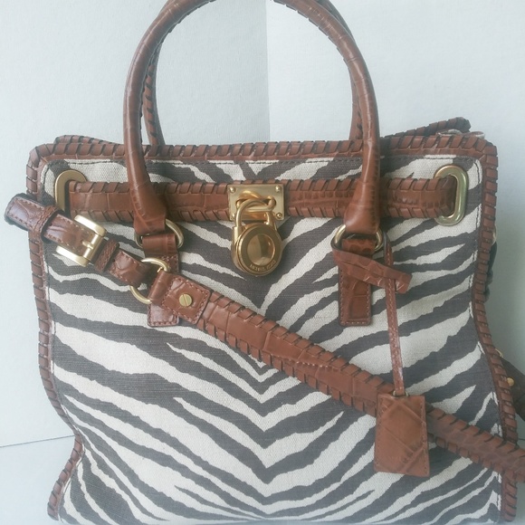 Michael Kors "Hamilton" Zebra Print Canvas & Leather Trim Tote - Picture 7 of 16